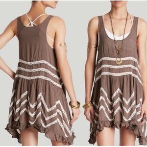 Free People Intimately Womens X-Small Voile And Lace Brown mini Dress Tunic